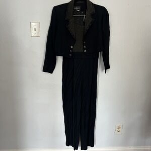 Vtg John Roberts Jumpsuit Womens 8 Petite Retro 90s Y2K Evening Gold Texture Set